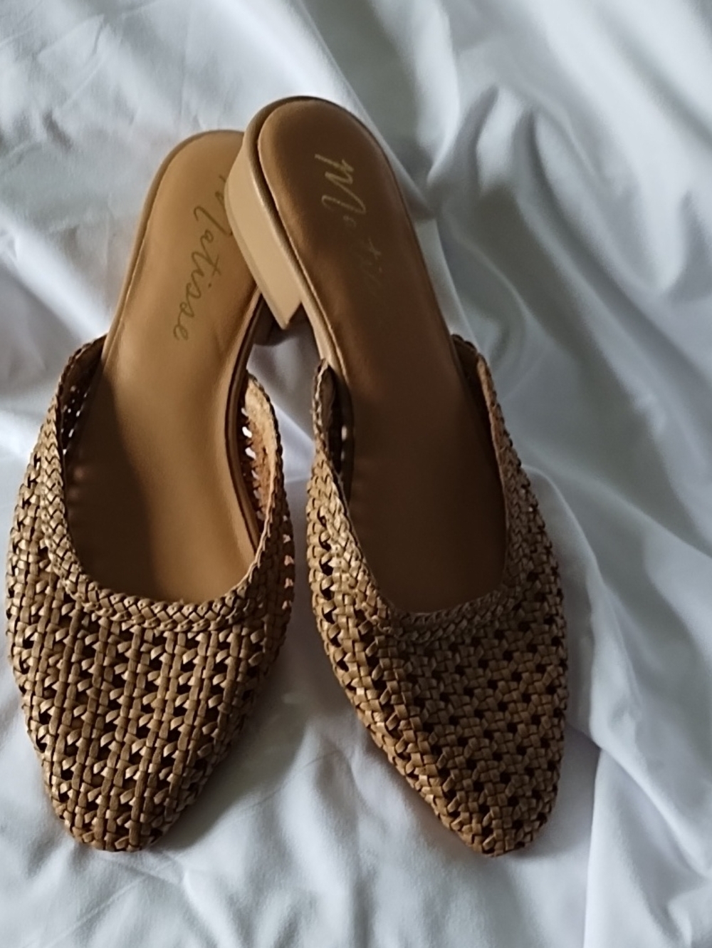 Matisse Kaden Tan Woven Leather Pointed-Toe Mules